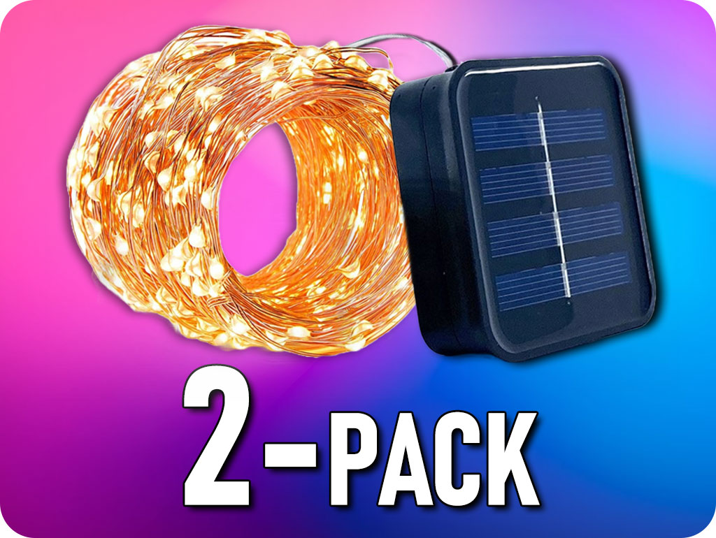 Solar LED rézlánc 20m+2m, ezüst, 200xLED, 8 funkciós, IP44/2-PACK! [X0420014, X0420024] Meleg fehér