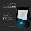 LED reflektor PIR érzékelővel, 20W, 1510lm, Samsung chip, 1m kábel, 100°, IP65, fekete, fekete