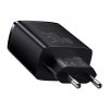 Baseus gyorstöltő adapter 2xUSB, USB-C, PD, 3A, 30W, fekete