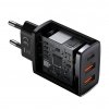 Baseus gyorstöltő adapter 2xUSB, USB-C, PD, 3A, 30W, fekete