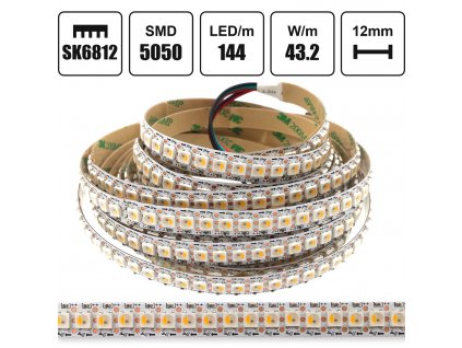 Digitální LED pásek RGBW SK6812, 144LED/m, 5V, 43.2W/m