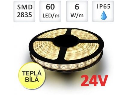 Berge LED pásek 5m, 24V, 60ks, 2835, 10,8W/m, silikon, Teplá