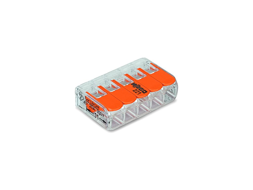 Wago 221-415 Svorka COMPACT 5x4, bezšroubová s páčkou - LED-LUMIN s.r.o.