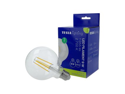 Tesla - LED žárovka CRYSTAL RETRO GLOBE, E27, 9W, 230V, 1055lm, 15 000h, 2700K , 360°