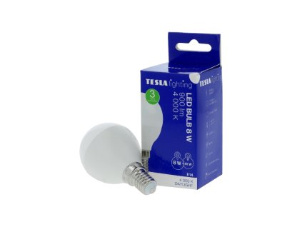 Tesla - LED žárovka miniglobe BULB E14, 8W, 230V, 900lm, 25 000h, 4000K denní bílá, 180°