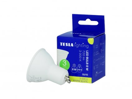 Tesla - LED žárovka GU10, 10W, 230V, 1000lm, 25 000h, 3000K teplá bílá, 100°