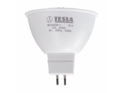 Tesla - LED žárovka GU5,3 MR16, 4W, 12V, 350lm, 25 000h, 3000K teplá bílá, 100°