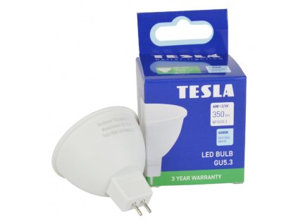 Tesla - LED žárovka GU5,3 MR16, 4W, 12V, 350lm, 25 000h, 4000K denní bílá, 100°