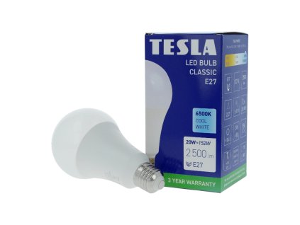 Tesla - LED žárovka BULB E27, 20W, 230V, 2500lm, 25 000h, 6500K studená bílá 220st