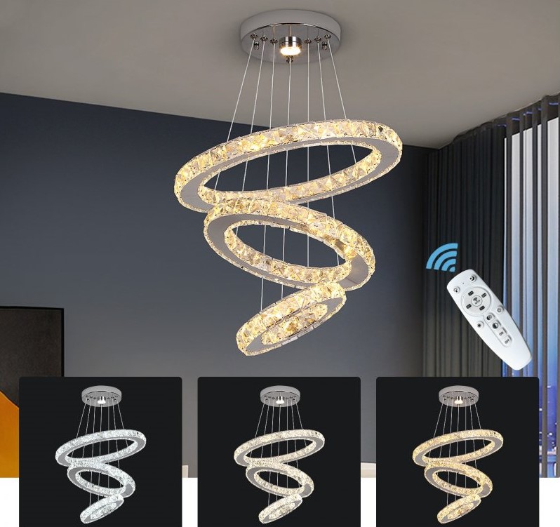 Moderní závěsný led křišťálový lustr tři kruhy