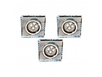 A SET OF THREE LUMINAIRES SS-22 CH/TR+WH GU10 50W+LED SMD 230V WHITE 2,1W Chrome    SQUARE GLASS TRANSPARENT