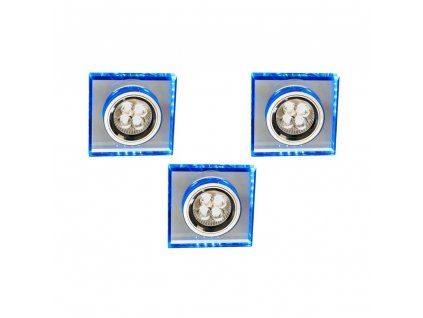 A SET OF THREE LUMINAIRES SS-22 CH/TR+BL GU10 50W+LED SMD 230V BLUE 2,1W Chrome  Square Transparent Glass