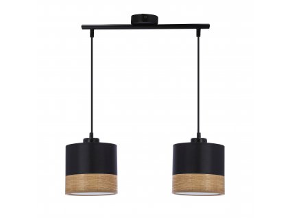 PORTO Lustr lamp black 2X60W E27 black lampshade+brown (oak veneer)