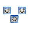 A SET OF THREE LUMINAIRES SS-22 CH/TR+BL GU10 50W+LED SMD 230V BLUE 2,1W Chrome  Square Transparent Glass