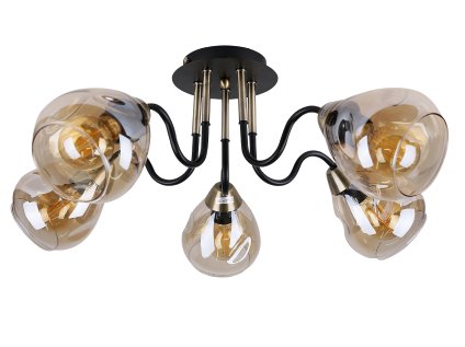 UNICA Stropné svietidlo Black+Golden 5X40W E27 Smoked lampshade