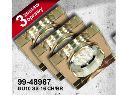 A SET OF THREE LUMINAIRES SS-16 CH/BR  3X3W GU10 LED WITH BULB  LED    SQUARE GLASS BROWN