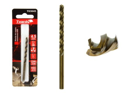 25883 kobaltovy vrtak do kovu hss co m35 din 338 4 5mm tvardy geko t03045