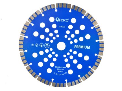 18803 kotouc rezny diamantovy segmentovy 230x10x22 23mm turbo premium by laser geko g78323