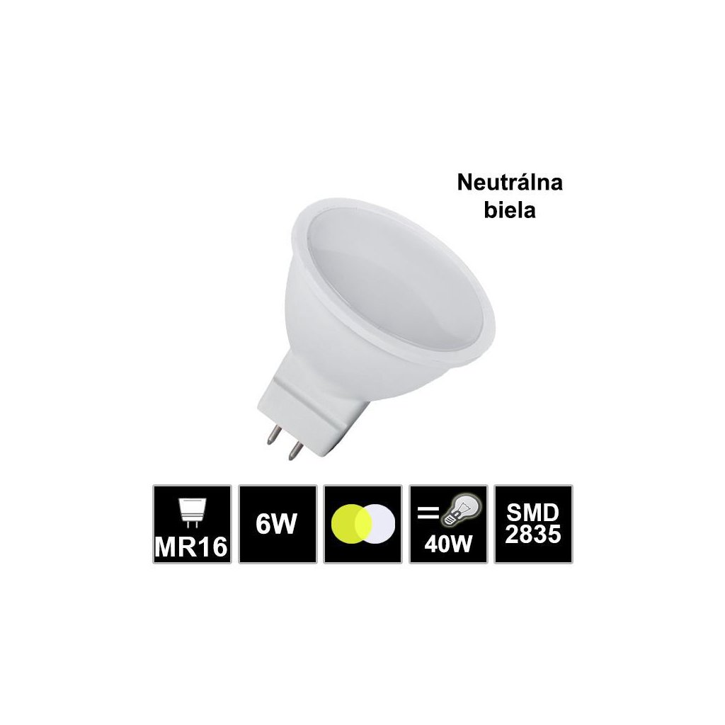 7366 led ziarovka mr16 12v 6w neutralna biela