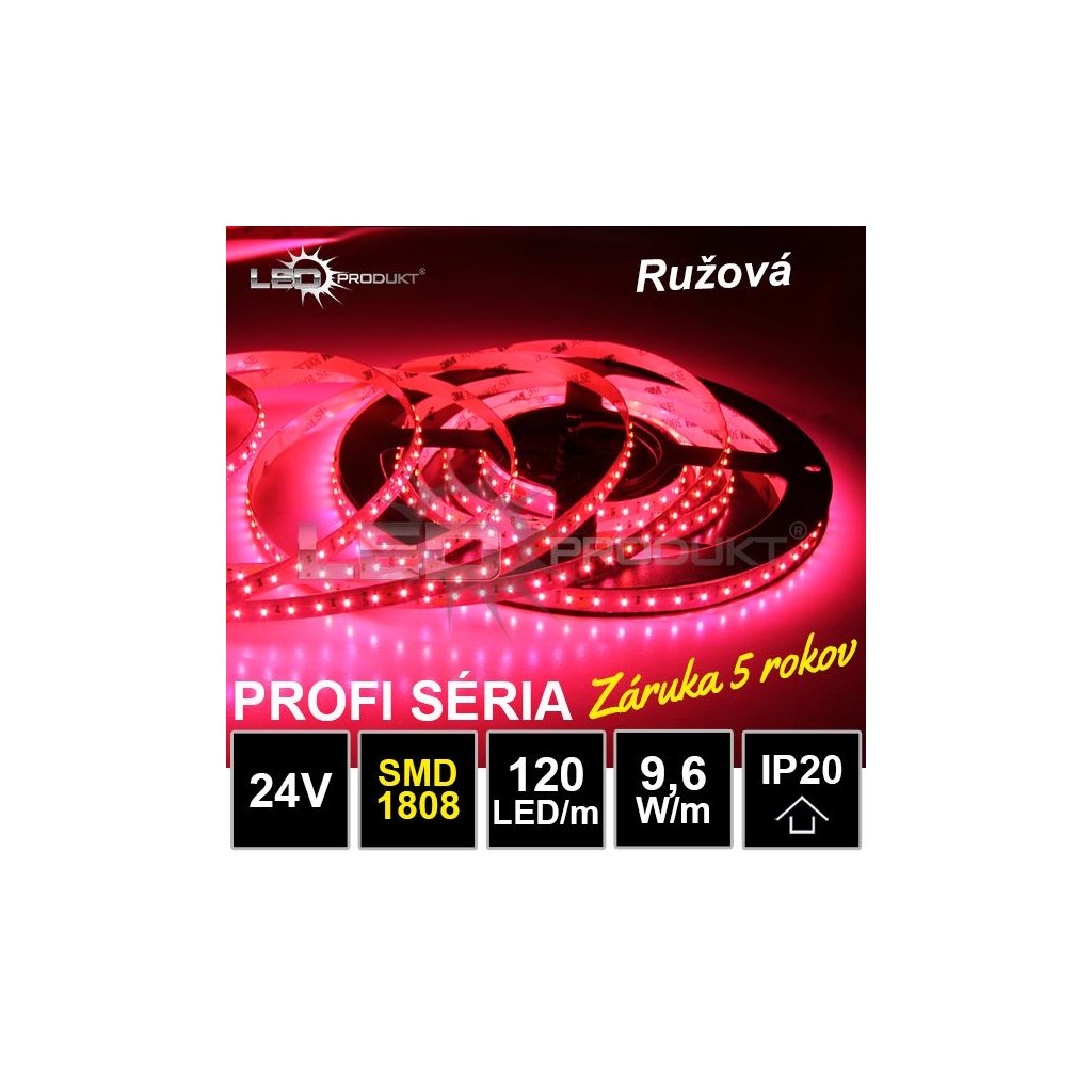 6928 profi led pasik 120led m smd1808 ruzovy ip20 24v zaruka 5 rokov