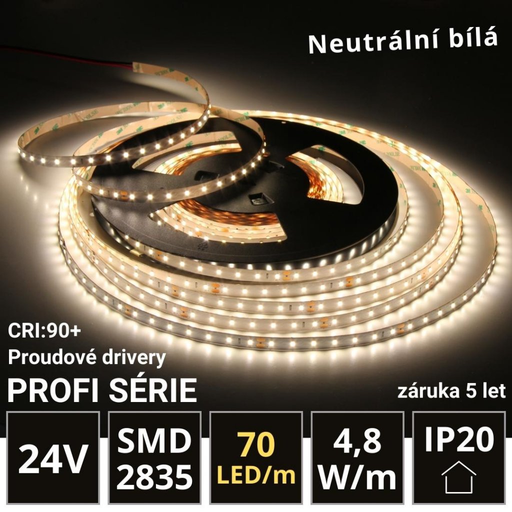 PROFI LED pásek 70LED/m SMD2835 4,8W/m proud. driver neutrální bílá IP20 24V