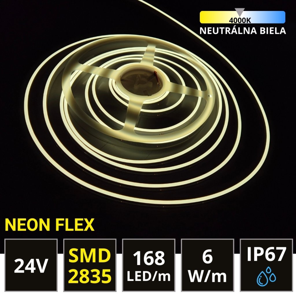 5m LED neon FLEX pásek 24V 10x4mm 6W/m IP67 neutrální bílá