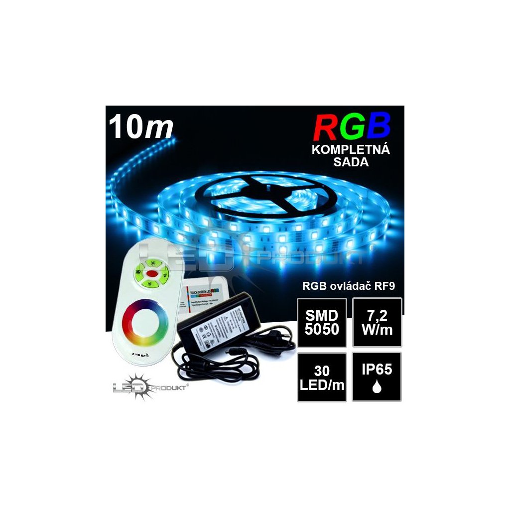 5191 10m ip65 vodeodolny 30led m rgb pasik rf9 dotyk kompletna sada