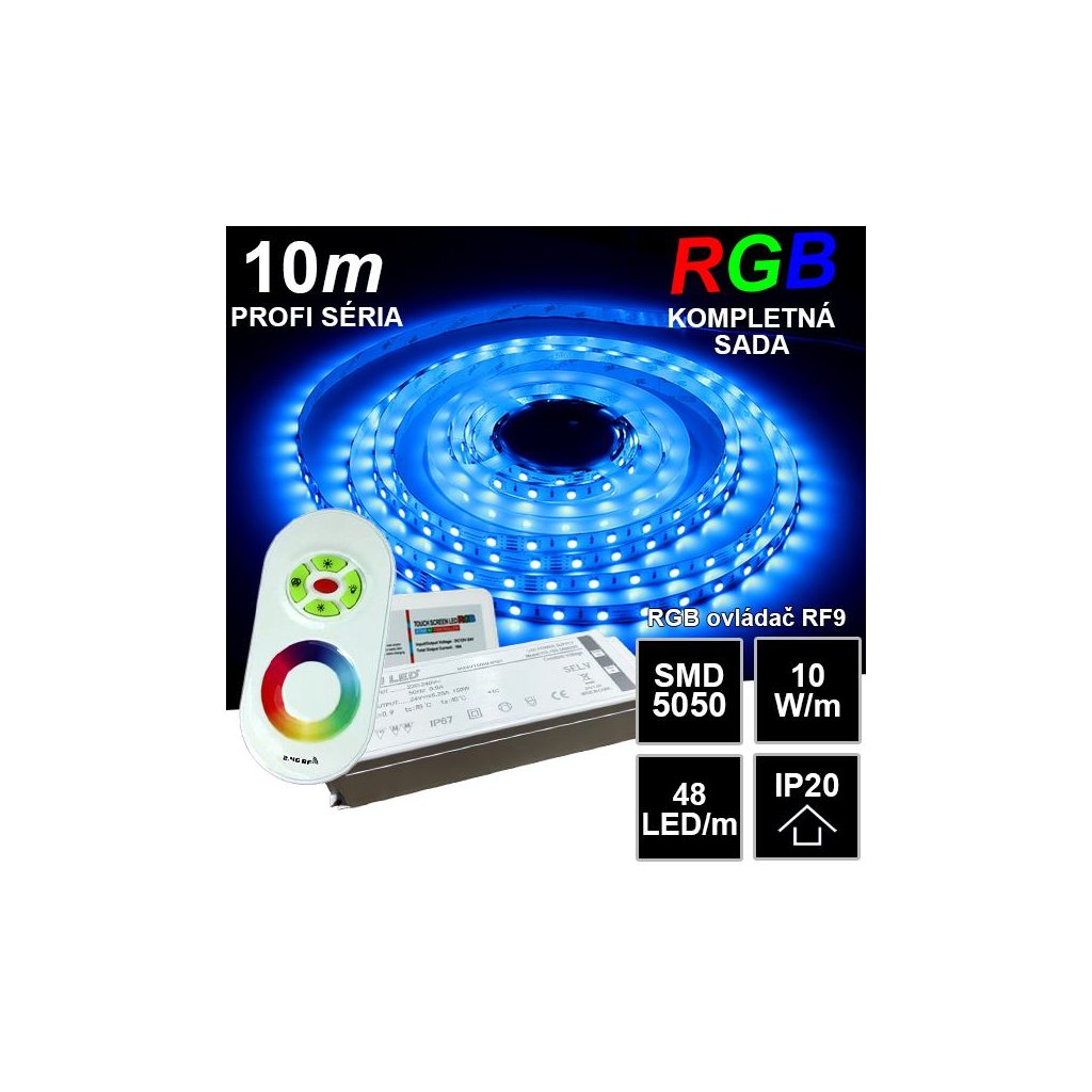 6886 10m profi led pasik smd5050 rgb 48led m ip20 24v rf9 kompletna sada