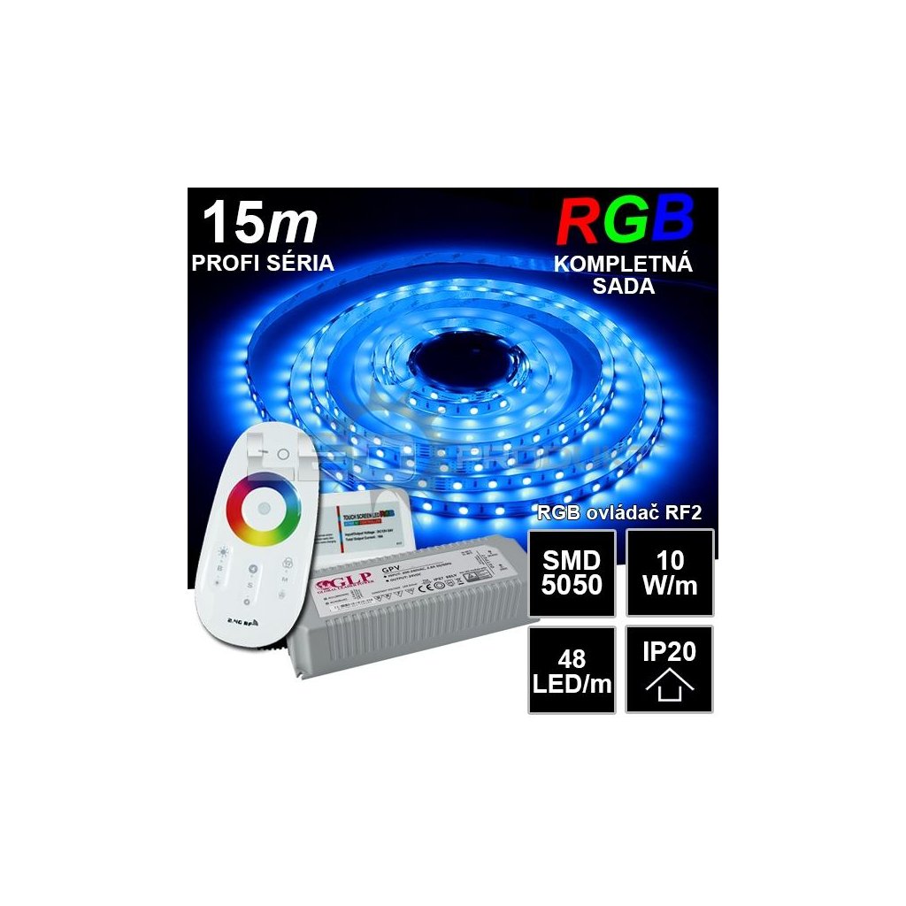 6877 15m profi led pasik smd5050 rgb 48led m ip20 24v rf2 kompletna sada