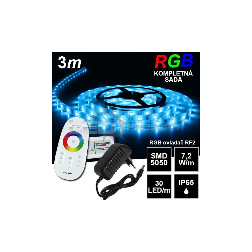 5128 3m ip65 vodeodolny 30led m rgb pasik rf2 komplet sada