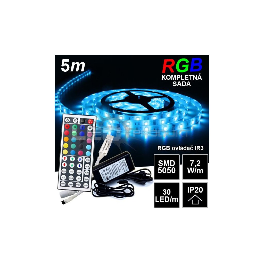 4906 5m ip20 30led m rgb pasik ir3 kompletna sada