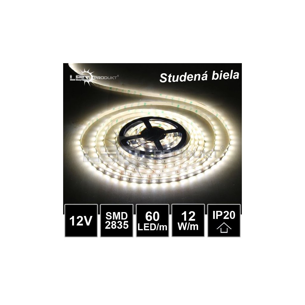5449 5m led pasik 60led m smd2835 studena biela ip20 12v