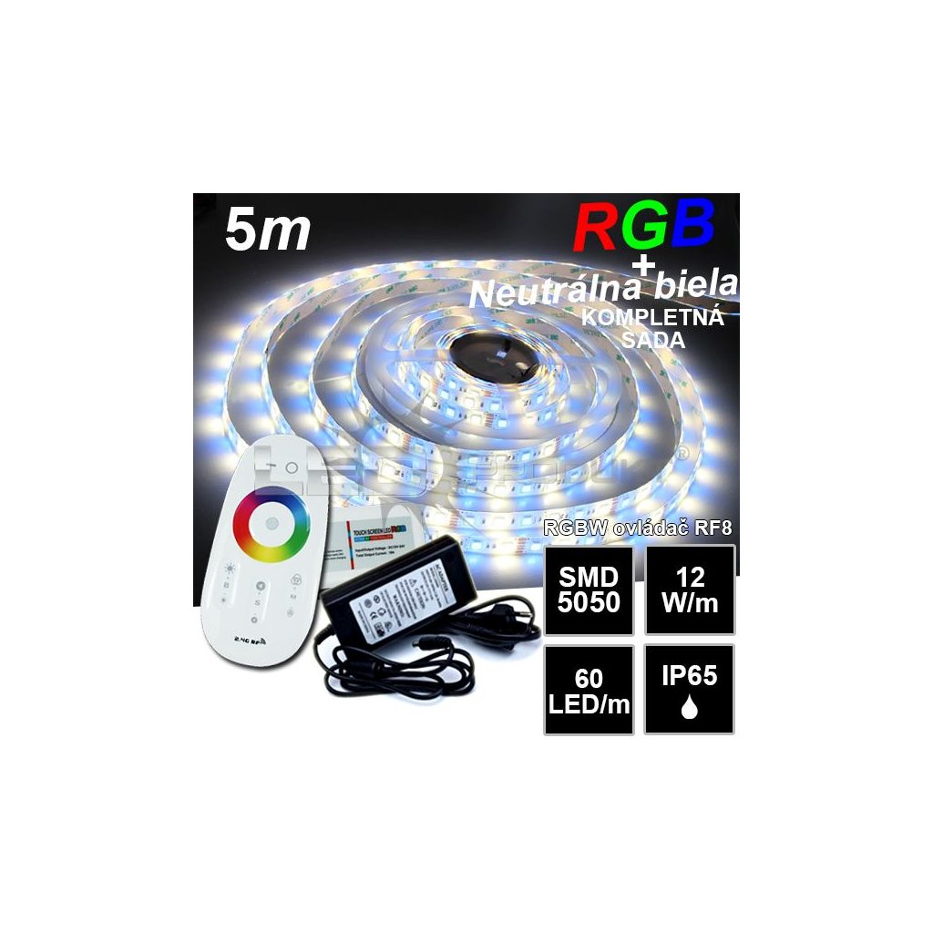 6913 5m pasik 60led m smd5050 ip65 rgb nw rgb neutralna biela kompletna sada