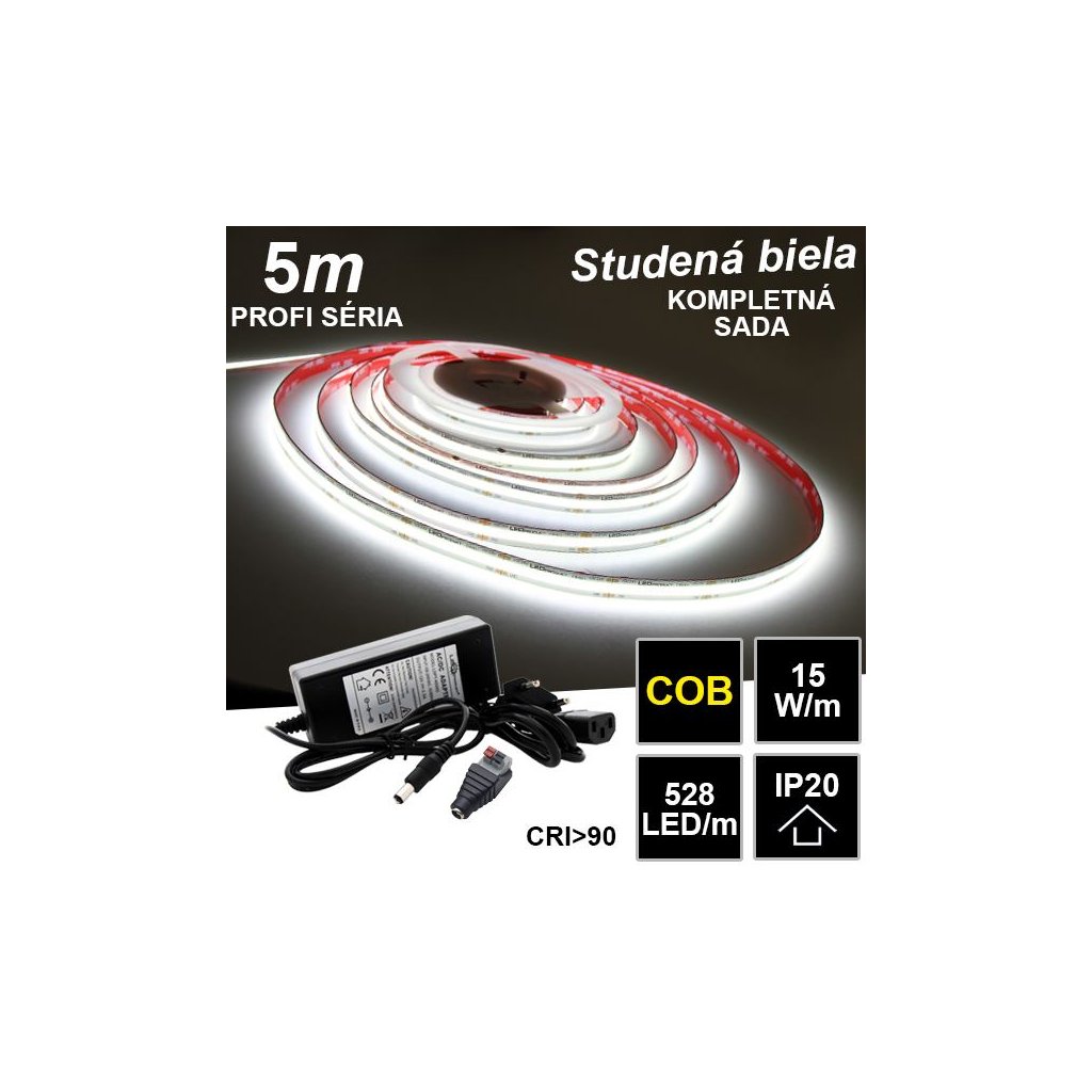 7807 5m profi cob 528led m ip20 24v studena b kompletna sada