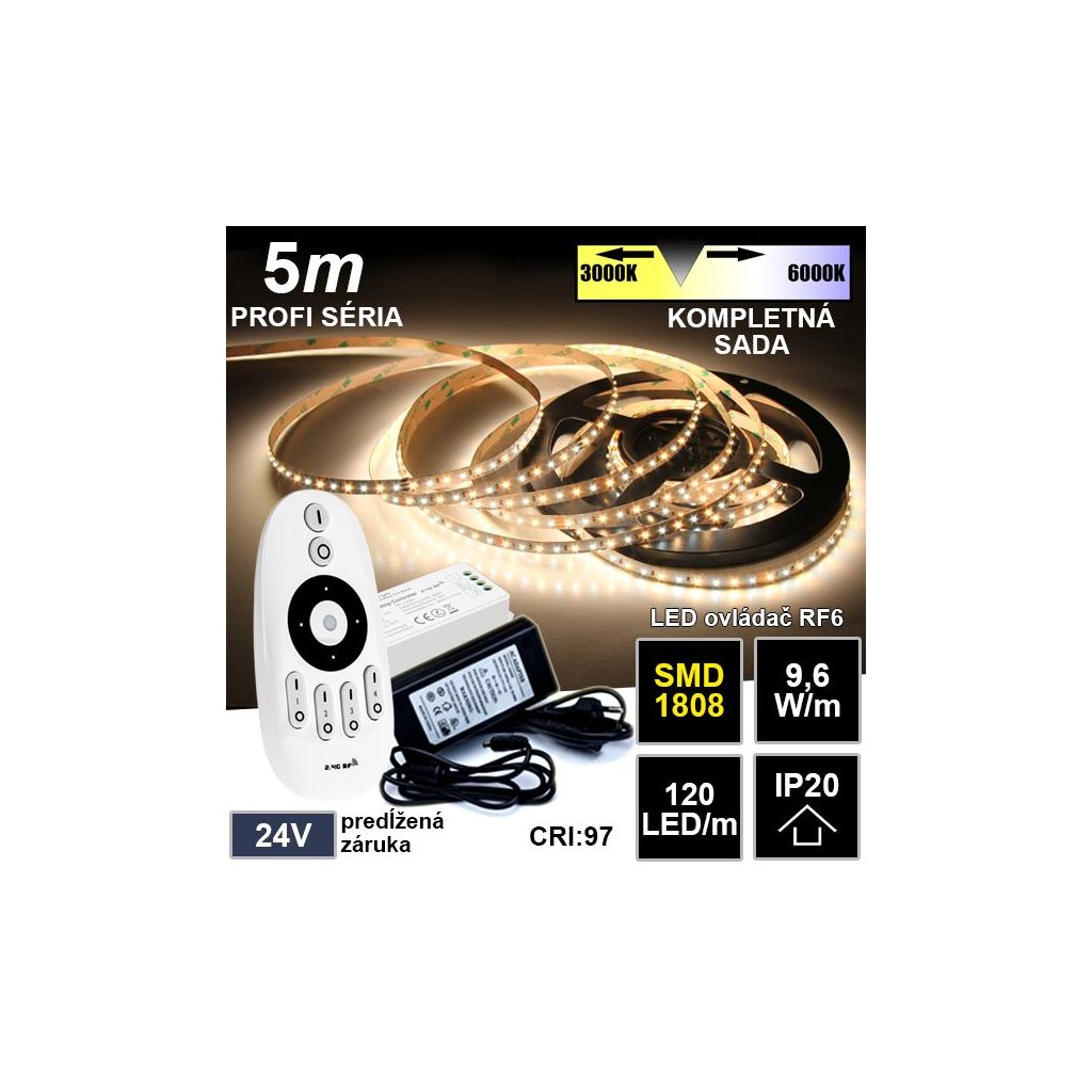 6958 5m profi led pasik 120led m smd1808 dual white ip20 24v kompletna sada