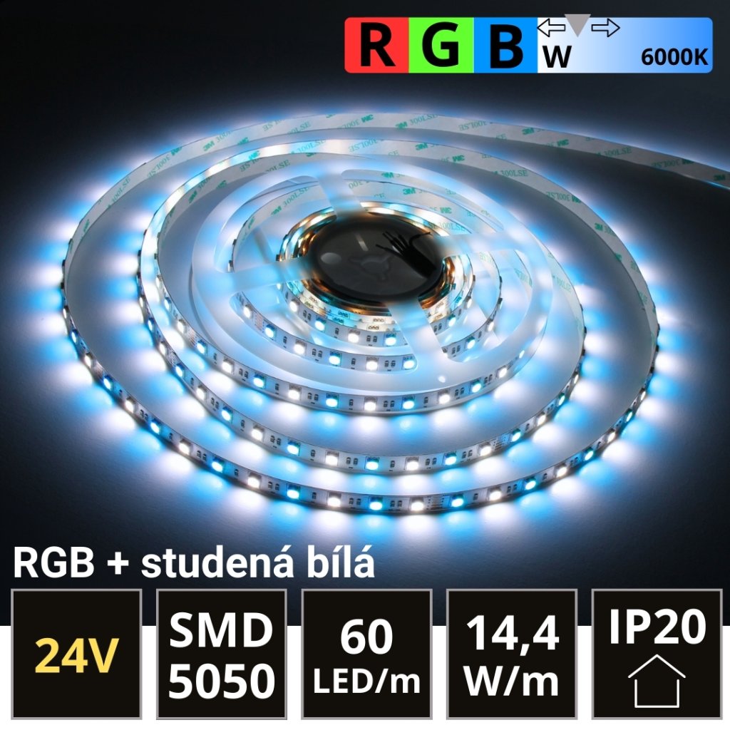 5m PROFI LED pásek 60LED/m SMD5050 14,4W/m RGB-W (RGB+studená bílá) IP20 24V