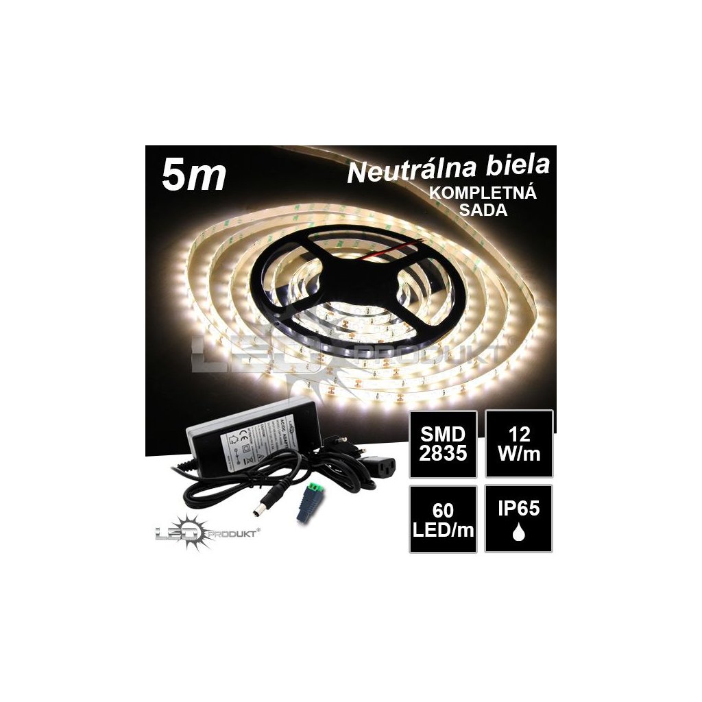 5509 5m smd2835 60led m ip65 vodeodolny neutralna b kompletna sada