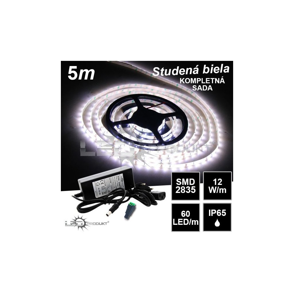 5506 5m smd2835 60led m ip65 vodeodolny studena b kompletna sada