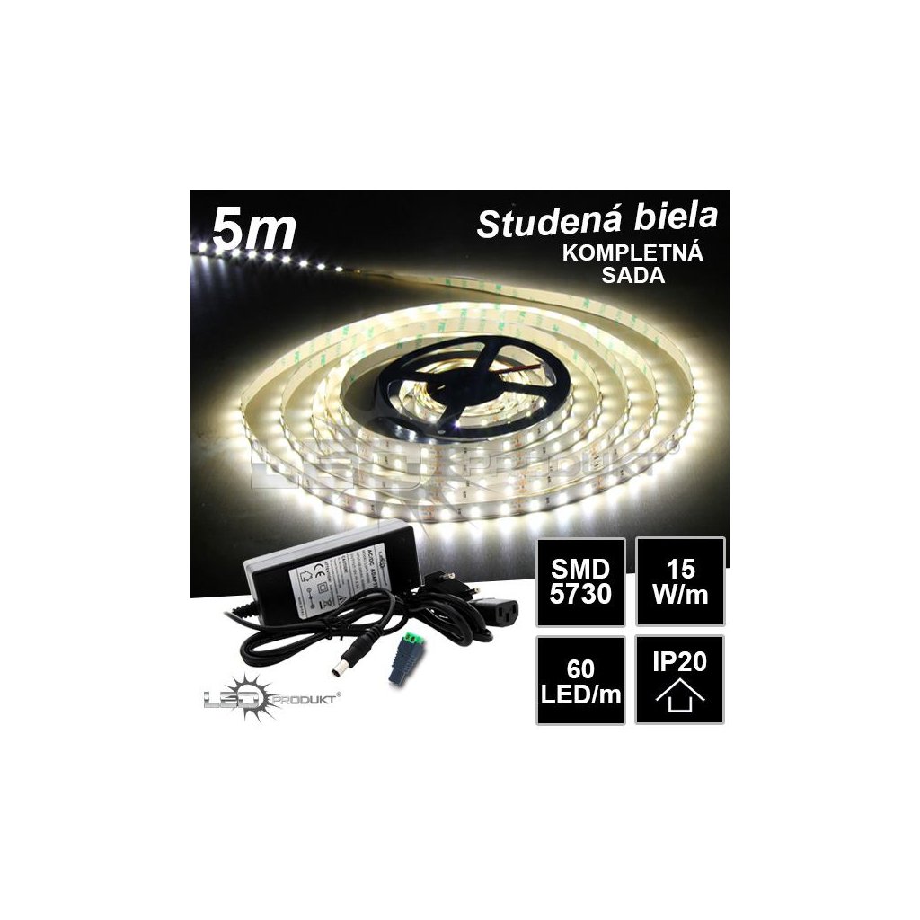5515 5m smd5730 60led m ip20 studena b kompletna sada