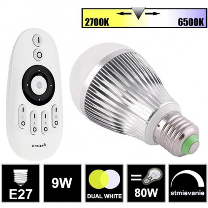 5215 led ziarovka 9w e27 dual white sada s ovladacom