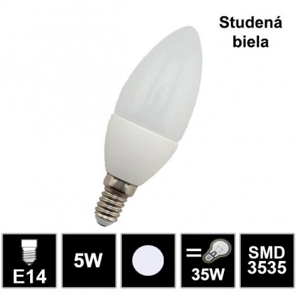 5383 led ziarovka e14 5w smd3535 studena biela sviecka