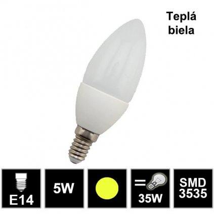 5386 led ziarovka e14 5w smd3535 tepla biela sviecka