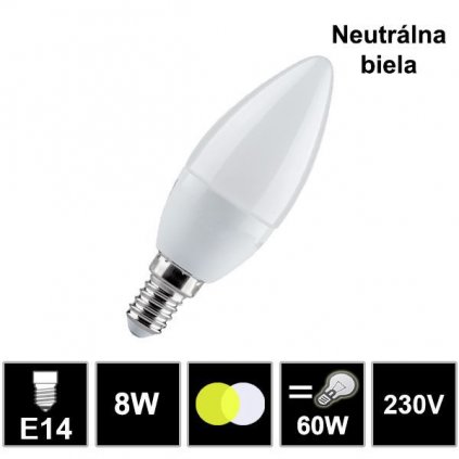 7327 led ziarovka e14 8w neutralna biela sviecka