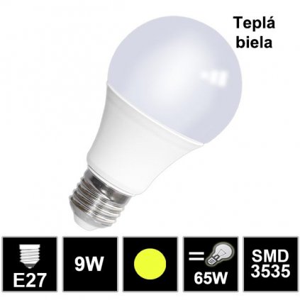 5395 led ziarovka e27 9w smd3535 tepla biela