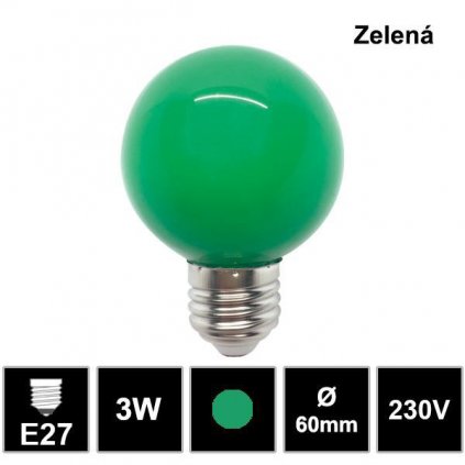 7318 led ziarovka e27 globe g45 3w zelena