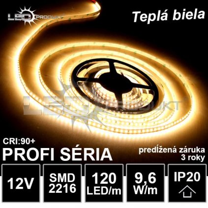 8557 profi led pasik 120led m smd2216 tepla biela ip20 12v zaruka 3 roky