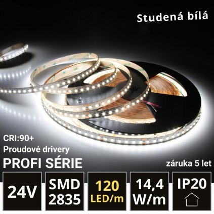 PROFI LED pás 120LED/m SMD2835 14,4W/m proud. driver studená bílá IP20 24V