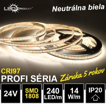 6709 profi led pasik 240led m smd1808 neutralna biela cri97 ip20 24v 14w m zaruka 5 rokov