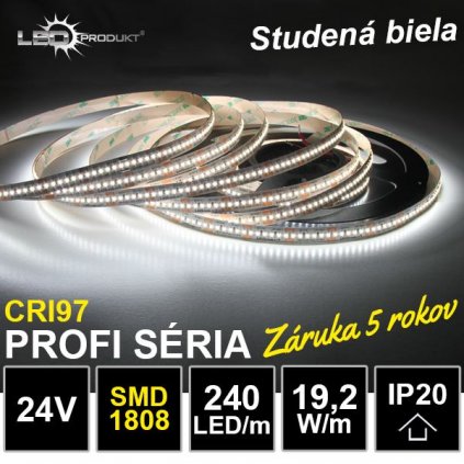 6796 profi led pasik 240led m smd1808 studena biela cri97 ip20 24v 19 2w m zaruka 5 rokov