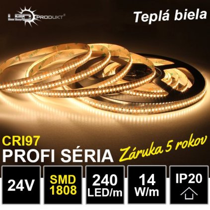 6712 profi led pasik 240led m smd1808 tepla biela cri97 ip20 24v 14w m zaruka 5 rokov